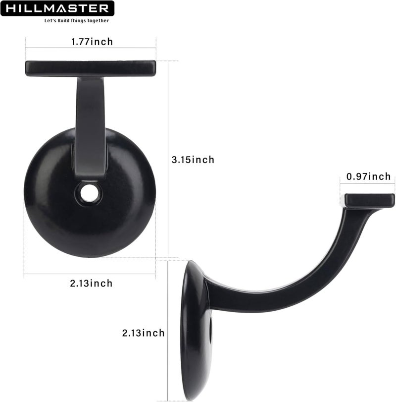 HILLMASTER Steel Handrail Bracket for Indoor Outdoor Stairs, Anti-Rust Hand Rail Brackets Hand Railing Brackets Strong Stair Support for Home Buildings Stairways Handrail, Matte Black, 6 Pcs - Image 2